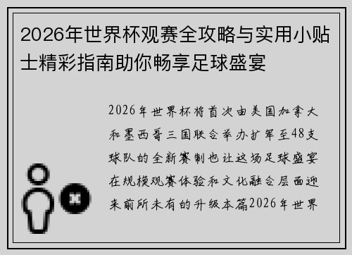 2026年世界杯观赛全攻略与实用小贴士精彩指南助你畅享足球盛宴